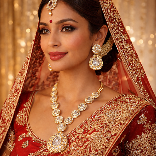 Luxury Gold Plated American Diamond Necklace Set with Matching Earrings for Women | Elegant Party & Wedding Jewellery