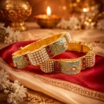 Gold Plated Kundan Pearl Meenakari Bridal Bangle Set
