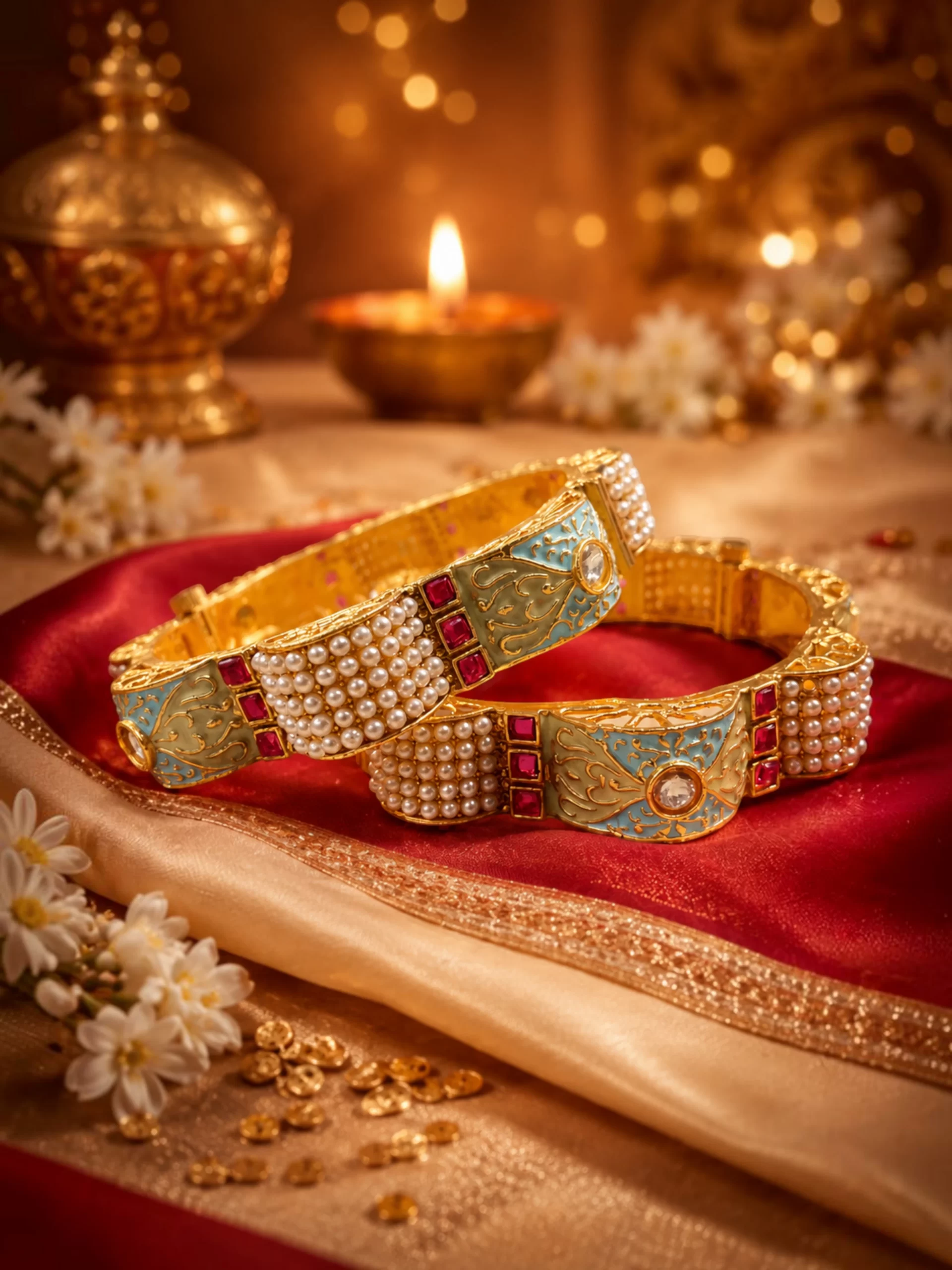 ChatGPT Image Aug 21, 2026, 06_50_50 PM Gold Plated Kundan Pearl Meenakari Bridal Bangle Set - Image 1