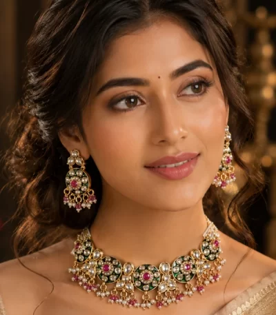 Rose Gold Moissanite Kundan Necklace Set