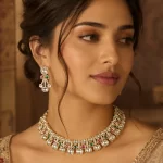 Moissanite Kundan Necklace Set in Brass | Royal Jewellery