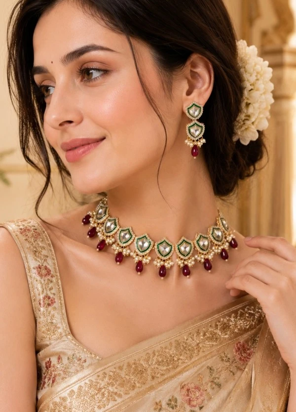 ChatGPT Image Aug 7, 2026, 09_30_49 PM Rajputana Heritage Kundan Necklace Set - Image 1