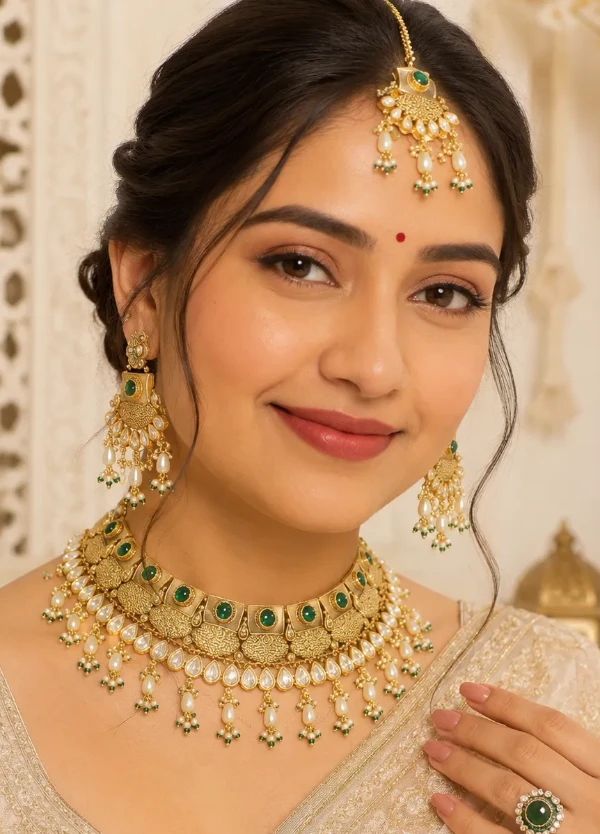 image-2 Rukmini Pachi Kundan Long Necklace - Image 1