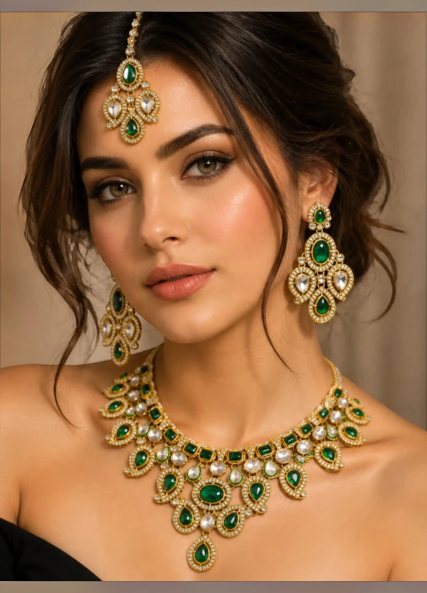 image-3 Wedding Kundan Choker Necklace Set - Image 1