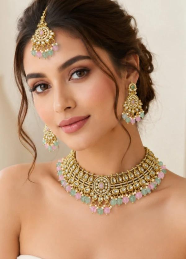 image-5 Pastel Bridal Kundan Set - Image 1